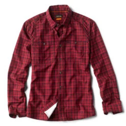 Orvis Chambray Plaid Work Shirt - Cardinal/Black - Medium