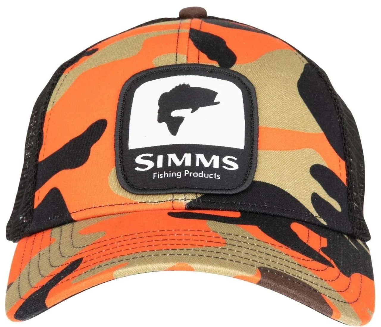 Simms Bass Patch Trucker - Woodland Camo Flame 1 Simms Bass Patch Trucker - Woodland Camo Flame